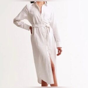 Abercrombie & Fitch white linen button down belted Long Sleeve Dress